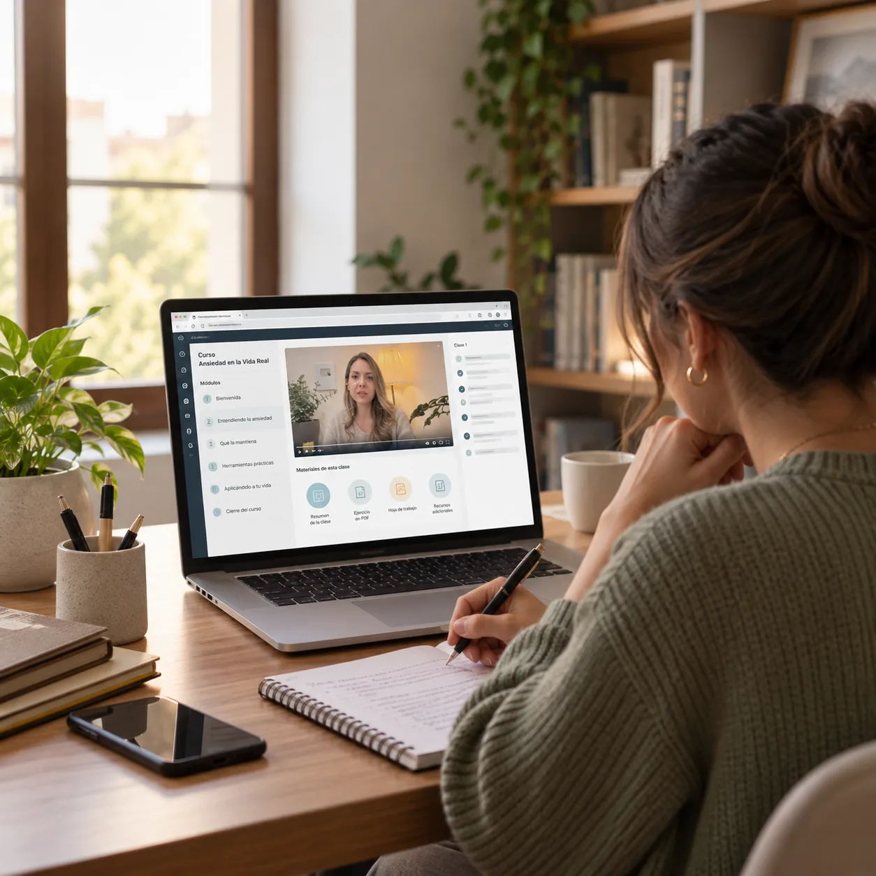 Persona tomando un curso online de ansiedad desde su computador