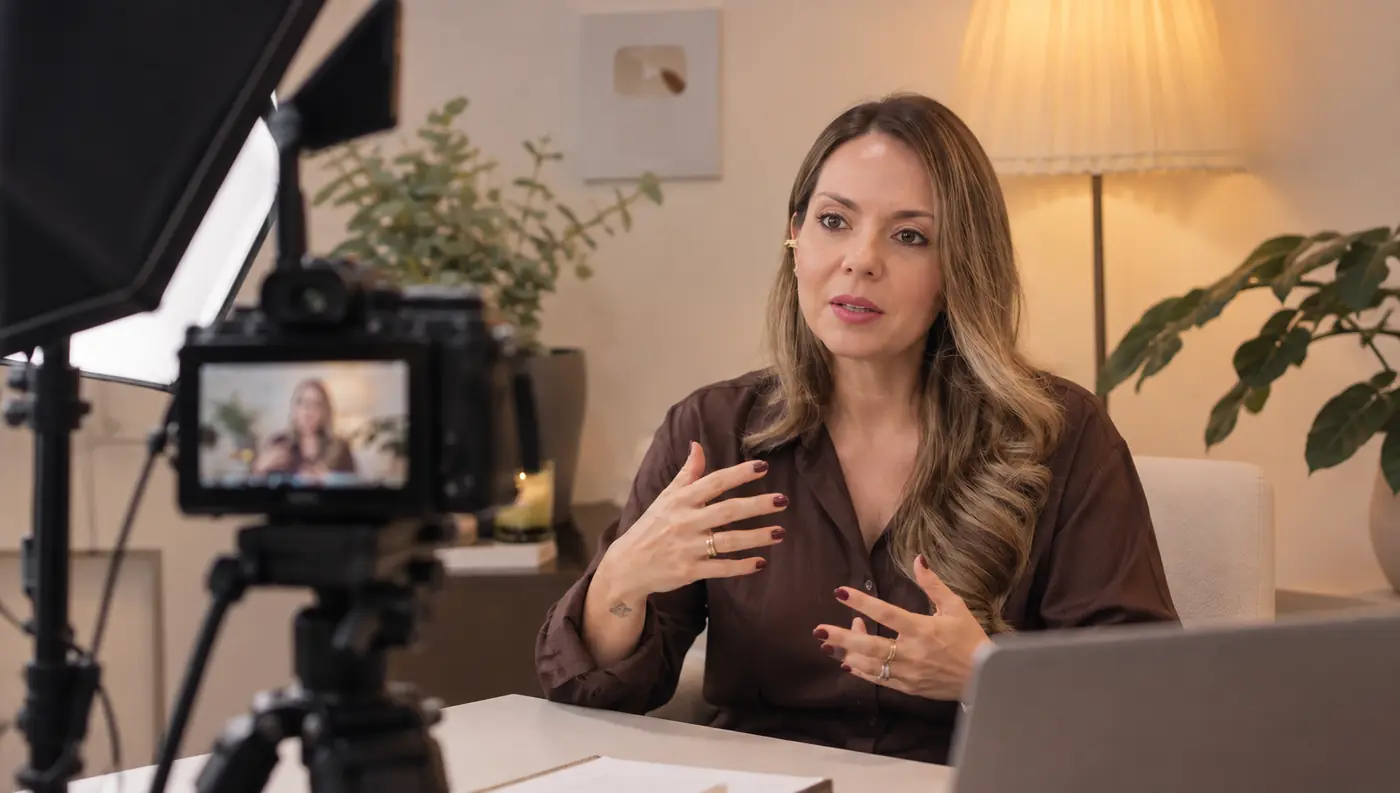 Maggie Pulido grabando un video sobre ansiedad